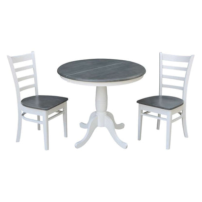 International Concepts (Set of 3 Pcs) - 36in Round Extension Dining Table with 2 RTA Chairs in White/Heather Gray Finish - K05-36RXT-C617-2 veiw 1