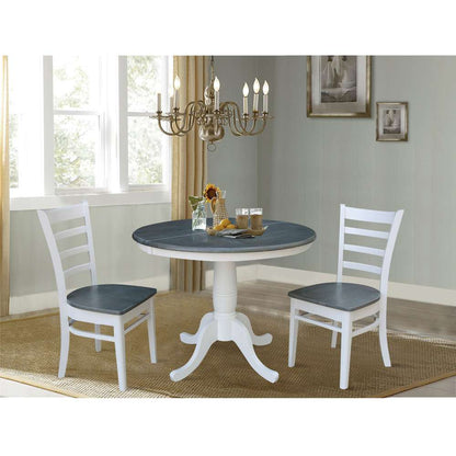 International Concepts (Set of 3 Pcs) - 36in Round Extension Dining Table with 2 RTA Chairs in White/Heather Gray Finish - K05-36RXT-C617-2 veiw 3