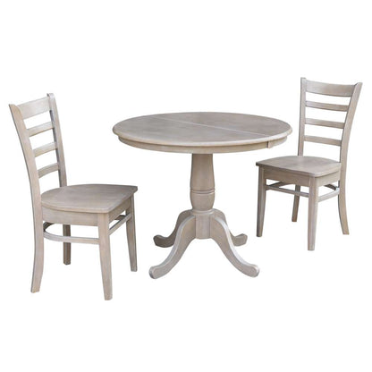 International Concepts (Set of 3 Pcs) - 36in Round Extension Dining Table with 2 Emily Chairs in Washed Gray Taupe Finish - K09-36RXT-C617-2 veiw 1