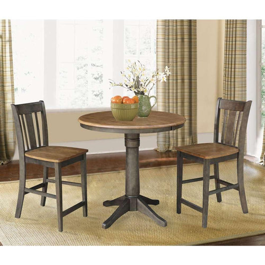 International Concepts (Set of 3 Pcs) - 36in Round Extension Dining Table with 2 San Remo Counter Height Stools in Hickory/Washed Coal Finish - K45-36RXT-27B-S102-2 veiw 2