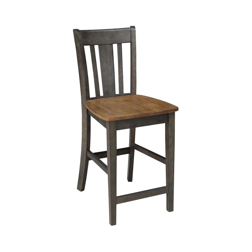 International Concepts (Set of 3 Pcs) - 36in Round Extension Dining Table with 2 San Remo Counter Height Stools in Hickory/Washed Coal Finish - K45-36RXT-27B-S102-2 veiw 3