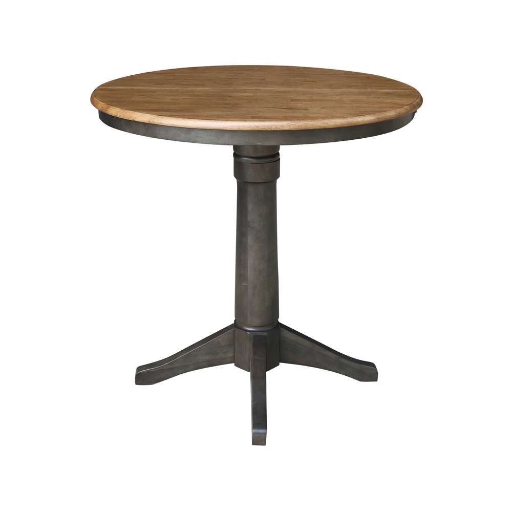 International Concepts (Set of 3 Pcs) - 36in Round Extension Dining Table with 2 San Remo Counter Height Stools in Hickory/Washed Coal Finish - K45-36RXT-27B-S102-2 veiw 4