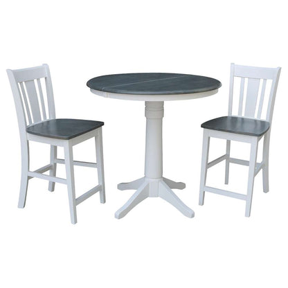 International Concepts (Set of 3 Pcs) - 36in Round Extension Dining Table with 2 San Remo Counter Height Stools in White/Heather Gray Finish - K05-36RXT-27B-S102-2 veiw 1