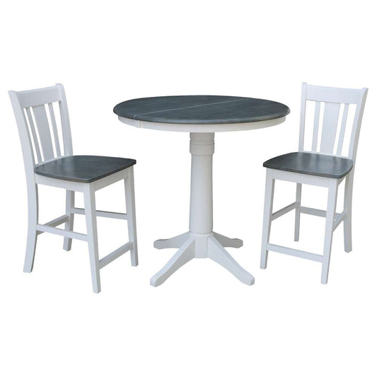 International Concepts (Set of 3 Pcs) - 36in Round Extension Dining Table with 2 San Remo Counter Height Stools in White/Heather Gray Finish - K05-36RXT-27B-S102-2 veiw 1