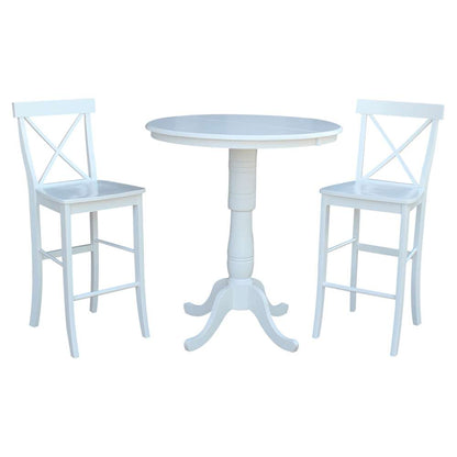 International Concepts (Set of 3 Pcs) - 36in Round Extension Dining Table with 2 X-Back Bar Height Stools in White Finish - K08-36RXT-S6133 veiw 1