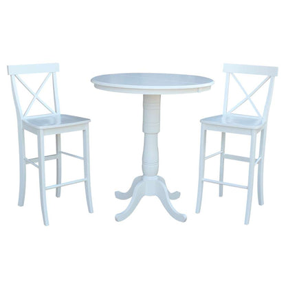 International Concepts (Set of 3 Pcs) - 36in Round Extension Dining Table with 2 X-Back Bar Height Stools in White Finish - K08-36RXT-S6133 veiw 2