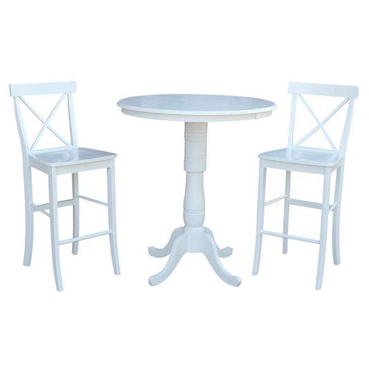 International Concepts (Set of 3 Pcs) - 36in Round Extension Dining Table with 2 X-Back Bar Height Stools in White Finish - K08-36RXT-S6133 veiw 2