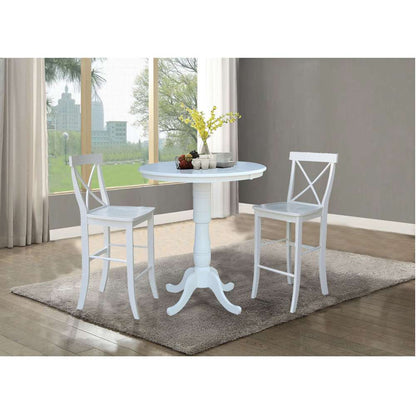 International Concepts (Set of 3 Pcs) - 36in Round Extension Dining Table with 2 X-Back Bar Height Stools in White Finish - K08-36RXT-S6133 veiw 3