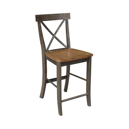 International Concepts (Set of 3 Pcs) - 36in Round Extension Dining Table with 2 X-Back Counter Height Stools in Hickory/Washed Coal Finish - K45-36RXT-27-S6132-2 veiw 3