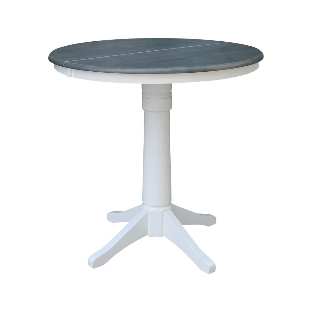International Concepts (Set of 3 Pcs) - 36in Round Extension Dining Table with 2 X-Back Counter Height Stools in White/Heather Gray Finish - K05-36RXT-27B-S6132-2 veiw 2
