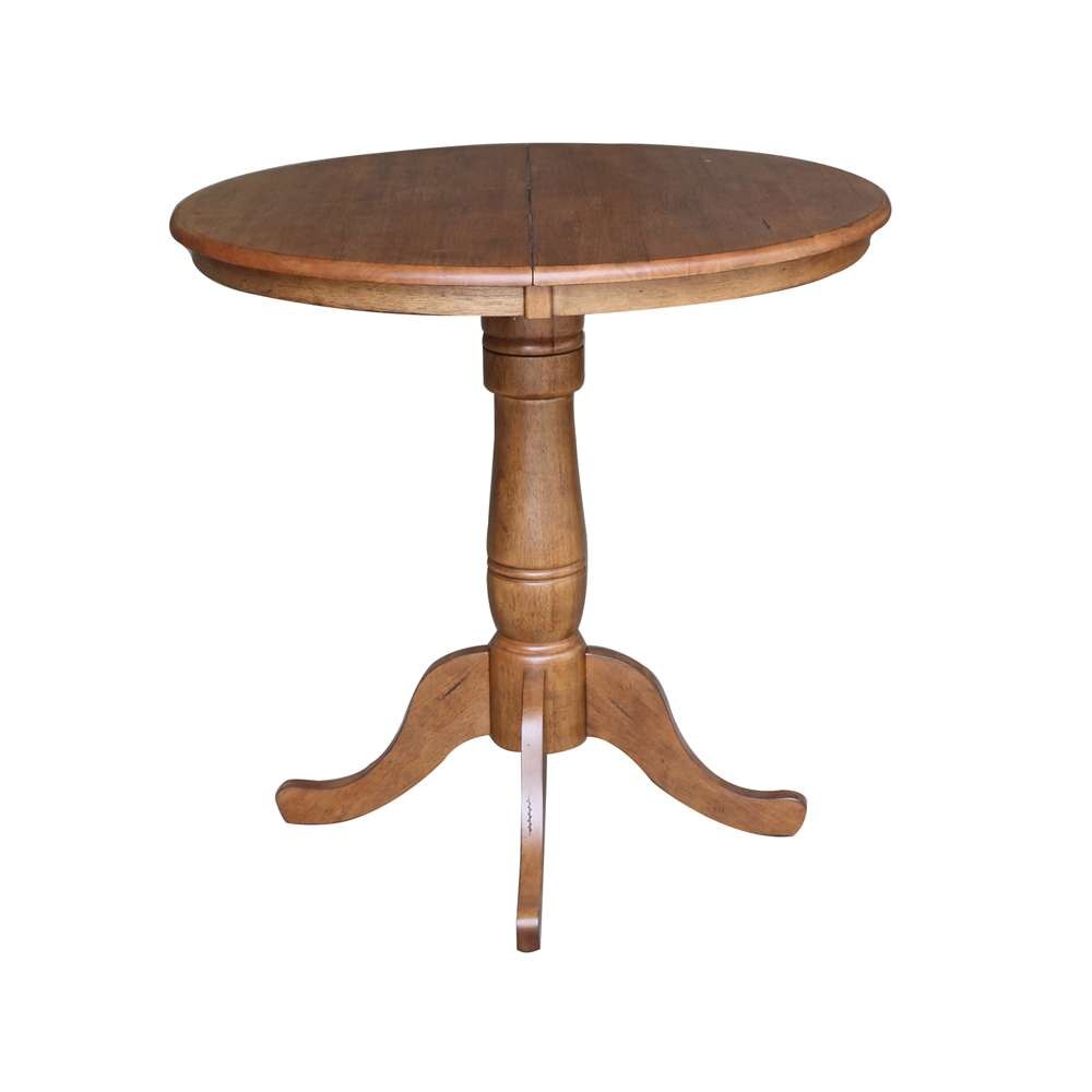 International Concepts (Set of 3 Pcs) - 36in Round Extension Dining Table with 2 RTA Counter Height Stools in Distressed Oak Finish - K42-36RXT-6B-S6132-2 veiw 3