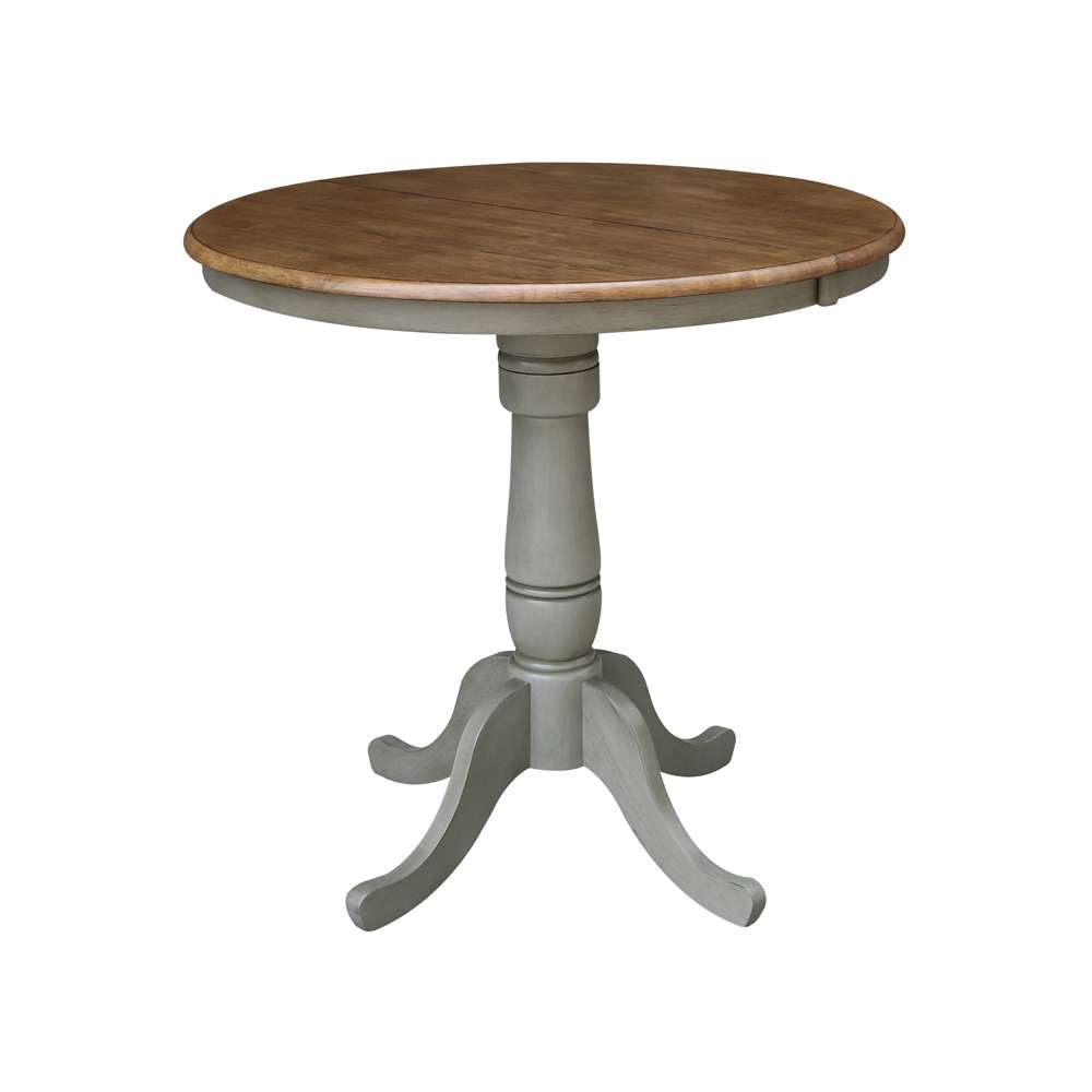 International Concepts (Set of 3 Pcs) - 36in Round Extension Dining Table with 2 RTA Counter Height Stools in Hickory/Stone Finish - K41-36RXT-6B-S6132-2 veiw 4