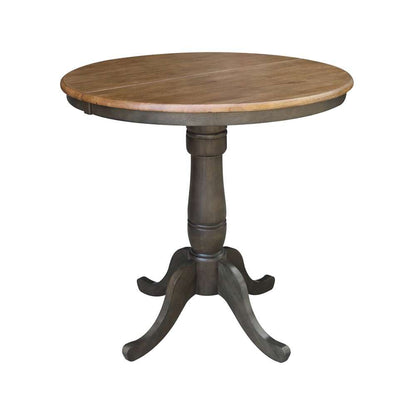 International Concepts (Set of 3 Pcs) - 36in Round Extension Dining Table with 2 RTA Counter Height Stools in Hickory/Washed Coal Finish - K45-36RXT-6B-S6132-2 veiw 4