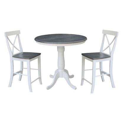 International Concepts (Set of 3 Pcs) - 36in Round Extension Dining Table with 2 RTA Counter Height Stools in White/Heather Gray Finish - K05-36RXT-6B-S6132-2 veiw 1