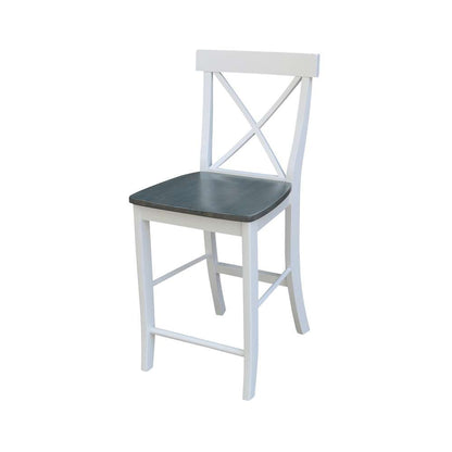 International Concepts (Set of 3 Pcs) - 36in Round Extension Dining Table with 2 RTA Counter Height Stools in White/Heather Gray Finish - K05-36RXT-6B-S6132-2 veiw 3