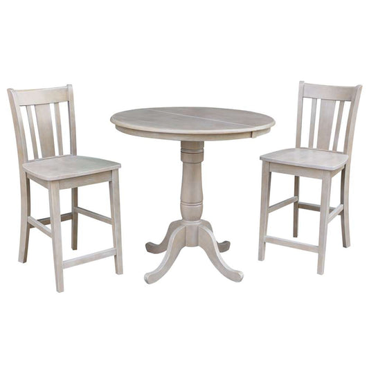 International Concepts (Set of 3 Pcs) - 36in Round Extension Dining Table with 2 San Remo Counter Height Stools in Washed Gray Taupe Finish - K09-36RXT-S102-2 veiw 1
