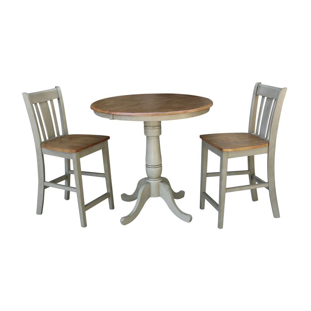 International Concepts (Set of 3 Pcs) - 36in Round Extension Dining Table with 2 San Remo Counter Height Stools in Hickory/Stone Finish - K41-36RXT-6B-S102-2 veiw 1
