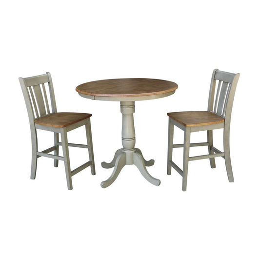 International Concepts (Set of 3 Pcs) - 36in Round Extension Dining Table with 2 San Remo Counter Height Stools in Hickory/Stone Finish - K41-36RXT-6B-S102-2 veiw 1