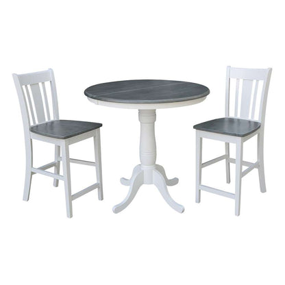 International Concepts (Set of 3 Pcs) - 36in Round Extension Dining Table with 2 San Remo Counter Height Stools in White/Heather Gray Finish - K05-36RXT-6B-S102-2 veiw 1