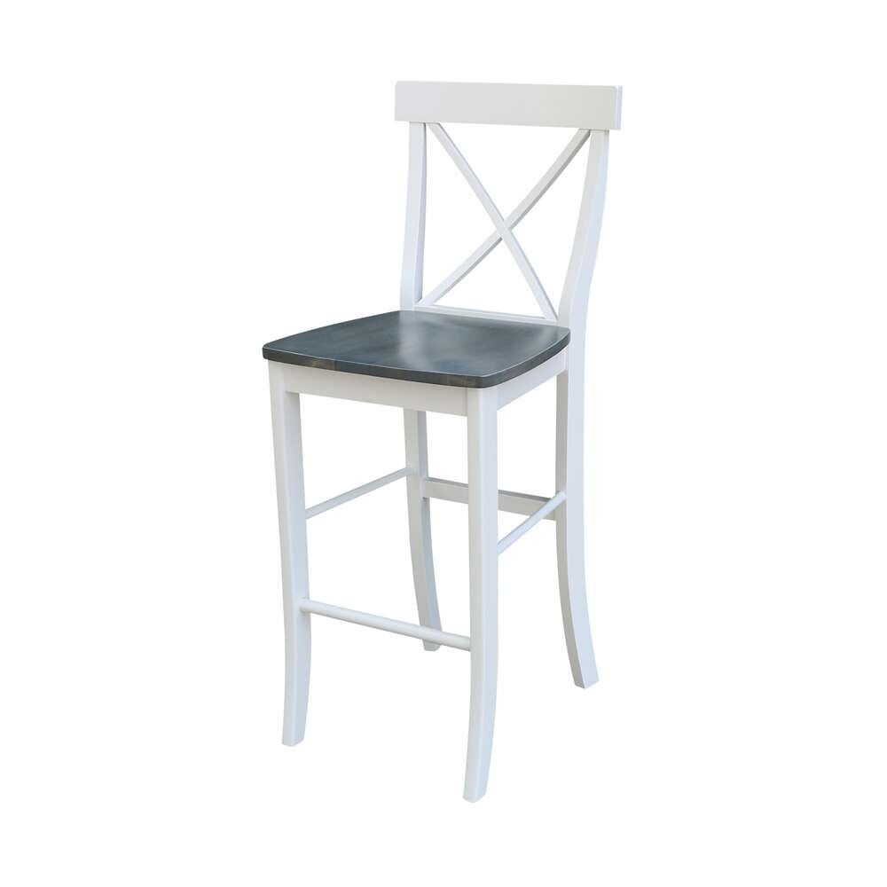 International Concepts (Set of 3 Pcs) - 36in Round Extension Dining Table with 2 X-Back Bar Height Stools in White/Heather Gray Finish - K05-36RXT-6B-S6133-2 veiw 3