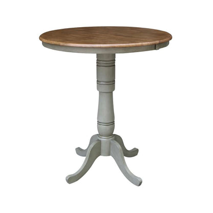 International Concepts (Set of 3 Pcs) - 36in Round Extension Dining Table with 2 X-Back Bar Height Stools in Hickory/Stone Finish - K41-36RXT-6B-S6133-2 veiw 3