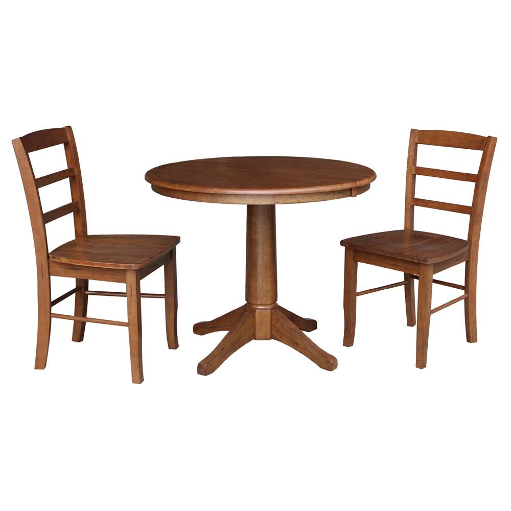 International Concepts (Set of 3 Pcs) - 36in Round Extension Dining Table with 2 RTA Chairs in Distressed Oak Finish - K42-36RXT-27B-C2-2 veiw 1