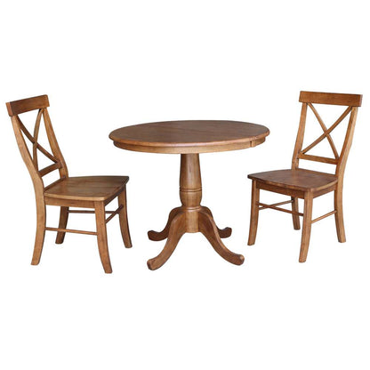 International Concepts (Set of 3 Pcs) - 36in Round Extension Dining Table with 2 RTA Chairs in Distressed Oak Finish - K42-36RXT-C613-2 veiw 1