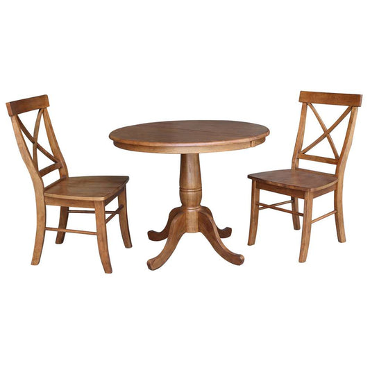 International Concepts (Set of 3 Pcs) - 36in Round Extension Dining Table with 2 RTA Chairs in Distressed Oak Finish - K42-36RXT-C613-2 veiw 1