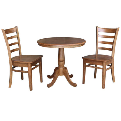 International Concepts (Set of 3 Pcs) - 36in Round Extension Dining Table with 2 RTA Chairs in Distressed Oak Finish - K42-36RXT-C617-2 veiw 1