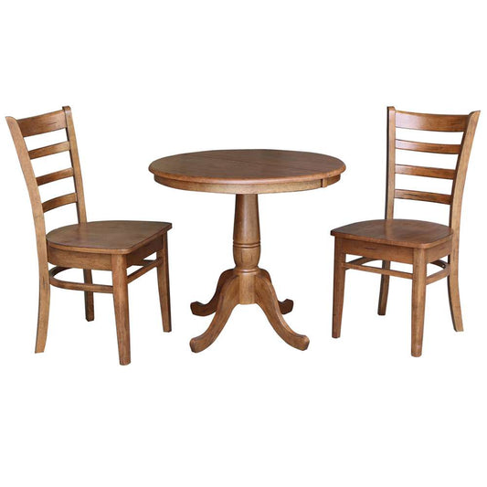 International Concepts (Set of 3 Pcs) - 36in Round Extension Dining Table with 2 RTA Chairs in Distressed Oak Finish - K42-36RXT-C617-2 veiw 1