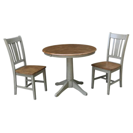 International Concepts (Set of 3 Pcs) - 36in Round Extension Dining Table with 2 RTA Chairs in Hickory/Stone Finish - K41-36RXT-27B-C10-2 veiw 1