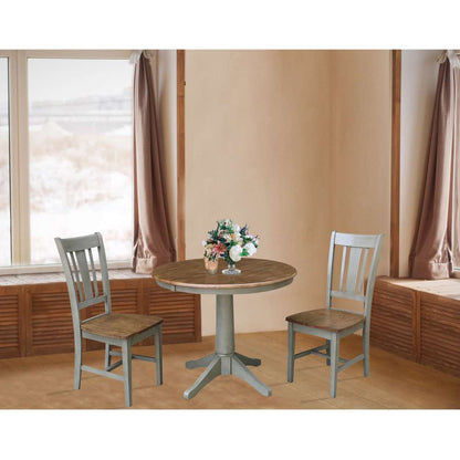 International Concepts (Set of 3 Pcs) - 36in Round Extension Dining Table with 2 RTA Chairs in Hickory/Stone Finish - K41-36RXT-27B-C10-2 veiw 3