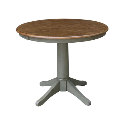 International Concepts (Set of 3 Pcs) - 36in Round Extension Dining Table with 2 RTA Chairs in Hickory/Stone Finish - K41-36RXT-27B-C10-2 veiw 4
