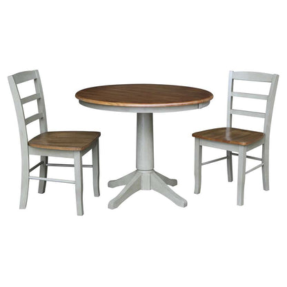 International Concepts (Set of 3 Pcs) - 36in Round Extension Dining Table with 2 RTA Chairs in Hickory/Stone Finish - K41-36RXT-27B-C2-2 veiw 1