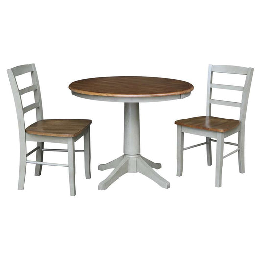 International Concepts (Set of 3 Pcs) - 36in Round Extension Dining Table with 2 RTA Chairs in Hickory/Stone Finish - K41-36RXT-27B-C2-2 veiw 1