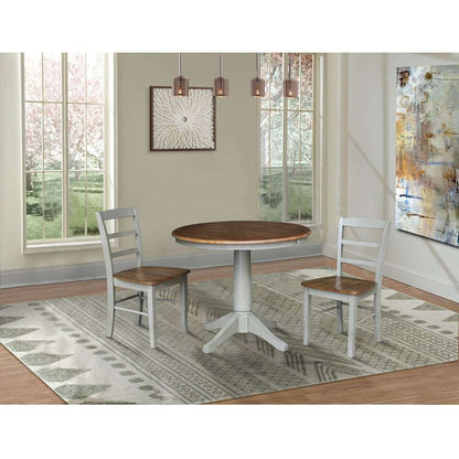 International Concepts (Set of 3 Pcs) - 36in Round Extension Dining Table with 2 RTA Chairs in Hickory/Stone Finish - K41-36RXT-27B-C2-2 veiw 3