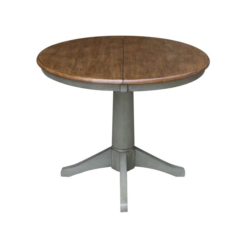International Concepts (Set of 3 Pcs) - 36in Round Extension Dining Table with 2 RTA Chairs in Hickory/Stone Finish - K41-36RXT-27B-C2-2 veiw 4