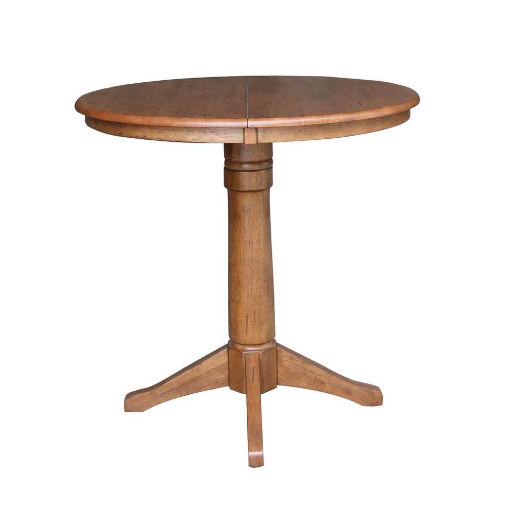 International Concepts (Set of 3 Pcs) - 36in Round Extension Dining Table with 2 X-Back Counter Height Stools in Distressed Oak Finish - K42-36RXT-27B-S6132-2 veiw 3