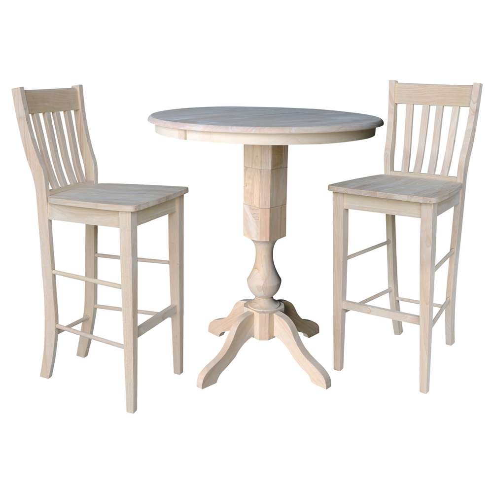 International Concepts (Set of 3 Pcs) - 36in Round Extension Dining Table with 2 Cafe Bar Height Stools - K-36RXT-11P-S6163-2 veiw 1