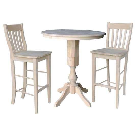 International Concepts (Set of 3 Pcs) - 36in Round Extension Dining Table with 2 Cafe Bar Height Stools - K-36RXT-11P-S6163-2 veiw 1
