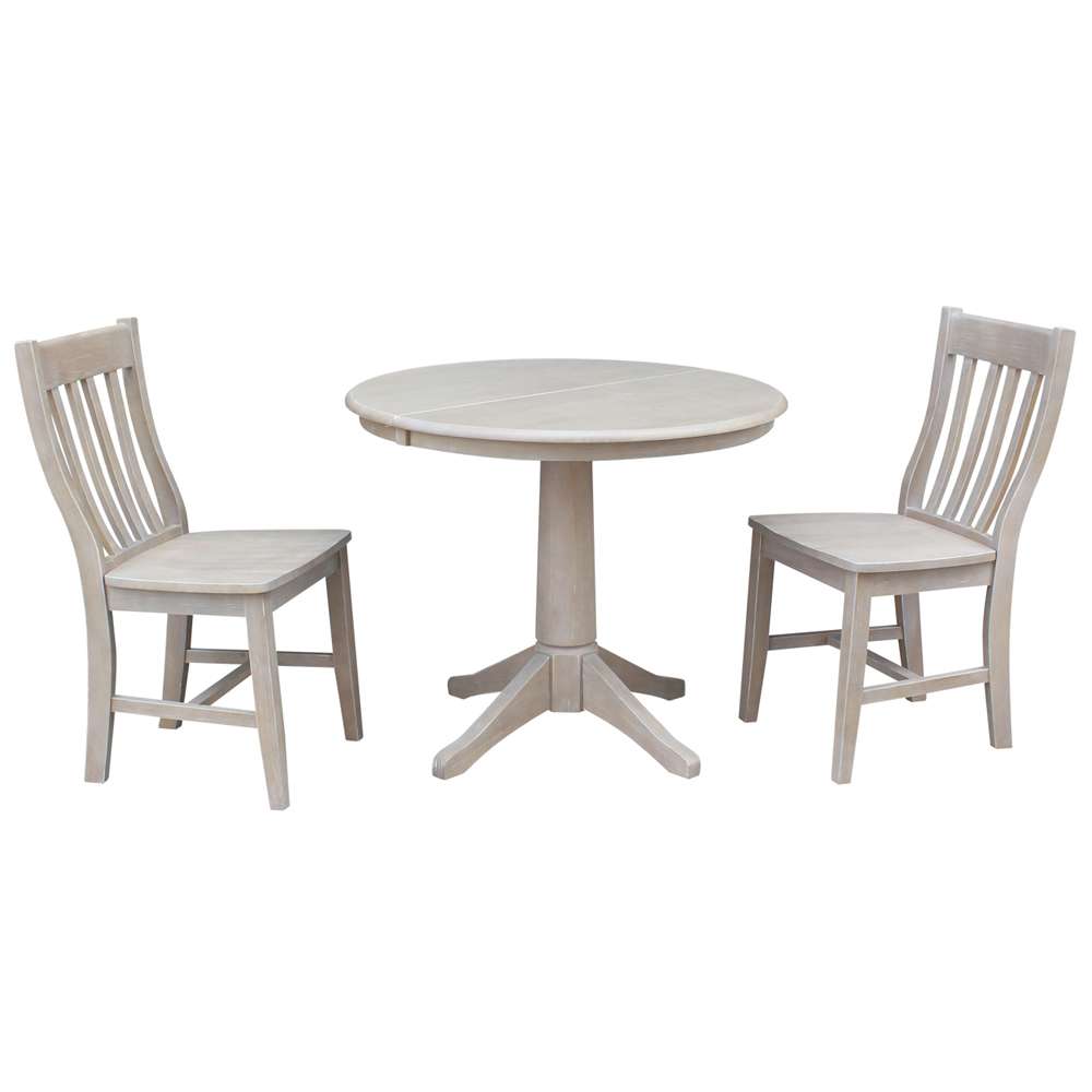 International Concepts (Set of 3 Pcs) - 36in Round Extension Dining Table with 2 Cafe Chairs in Washed Gray Taupe Finish - K09-36RXT-27B-C61-2 veiw 1