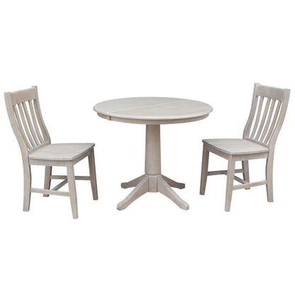International Concepts (Set of 3 Pcs) - 36in Round Extension Dining Table with 2 Cafe Chairs in Washed Gray Taupe Finish - K09-36RXT-27B-C61-2 veiw 1