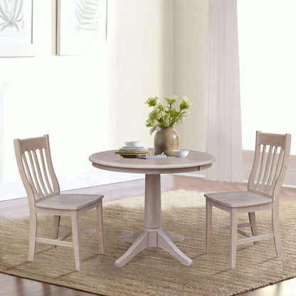 International Concepts (Set of 3 Pcs) - 36in Round Extension Dining Table with 2 Cafe Chairs in Washed Gray Taupe Finish - K09-36RXT-27B-C61-2 veiw 2