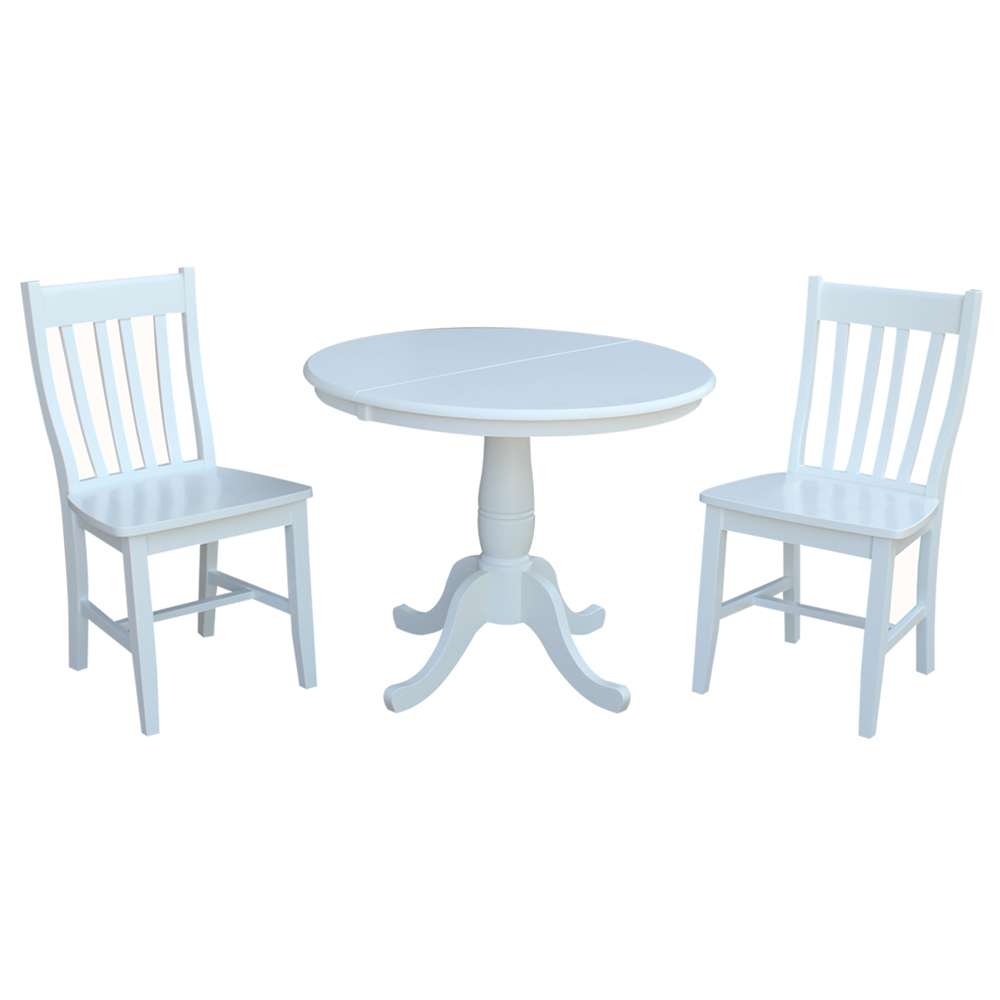 International Concepts (Set of 3 Pcs) - 36in Round Extension Dining Table with 2 Cafe Chairs in White Finish - K08-36RXT-C61-2 veiw 1