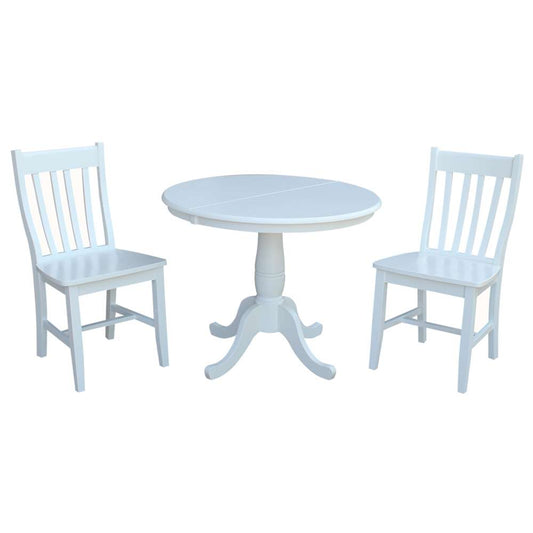 International Concepts (Set of 3 Pcs) - 36in Round Extension Dining Table with 2 Cafe Chairs in White Finish - K08-36RXT-C61-2 veiw 1