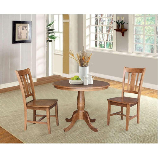 International Concepts (Set of 3 Pcs) - 36in Round Extension Dining Table with 2 RTA Chairs in Distressed Oak Finish - K42-36RXT-C10-2 veiw 2