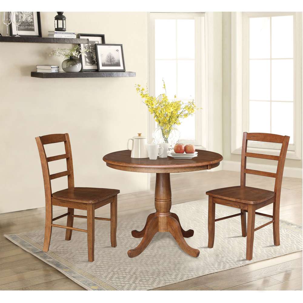 International Concepts (Set of 3 Pcs) - 36in Round Extension Dining Table with 2 RTA Chairs in Distressed Oak Finish - K42-36RXT-C2-2 veiw 3