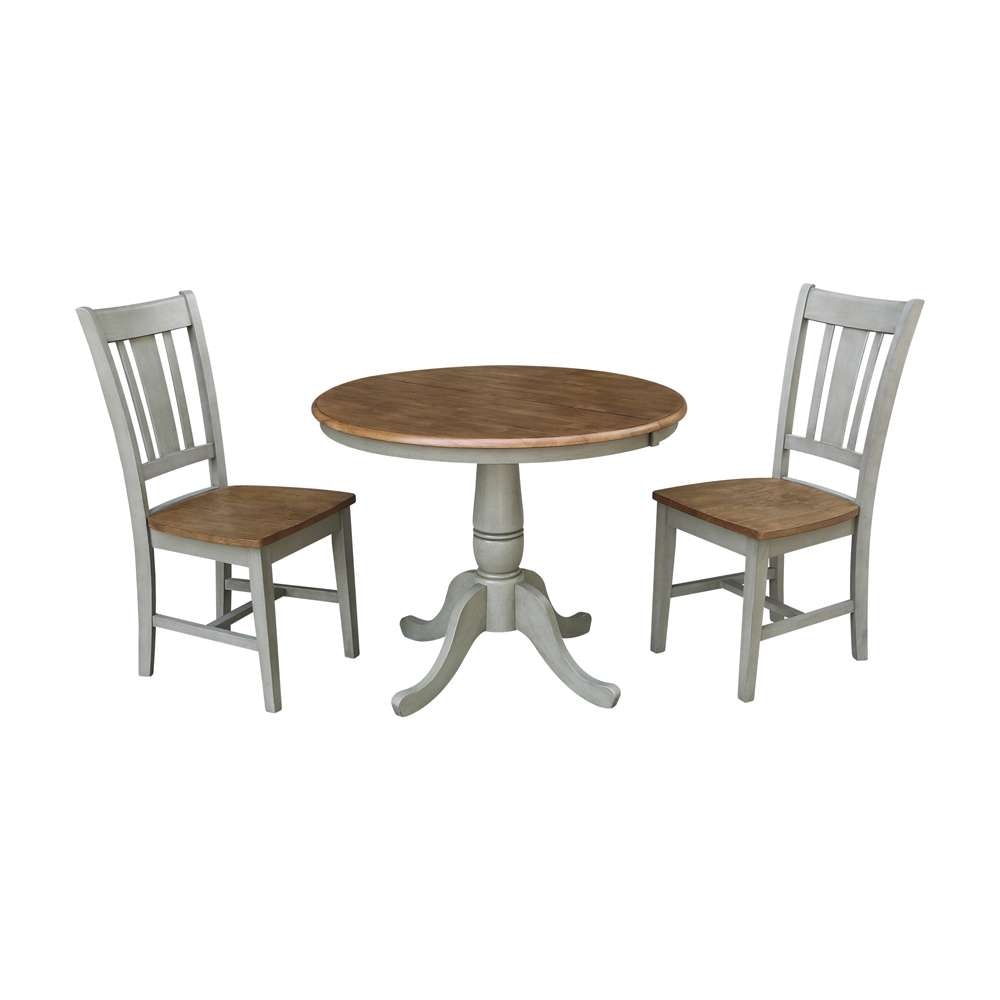 International Concepts (Set of 3 Pcs) - 36in Round Extension Dining Table with 2 RTA Chairs in Hickory/Stone Finish - K41-36RXT-C10-2 veiw 1