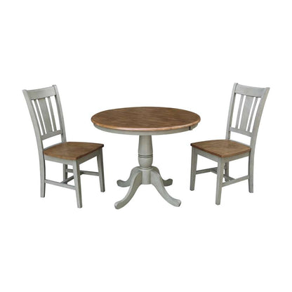 International Concepts (Set of 3 Pcs) - 36in Round Extension Dining Table with 2 RTA Chairs in Hickory/Stone Finish - K41-36RXT-C10-2 veiw 1