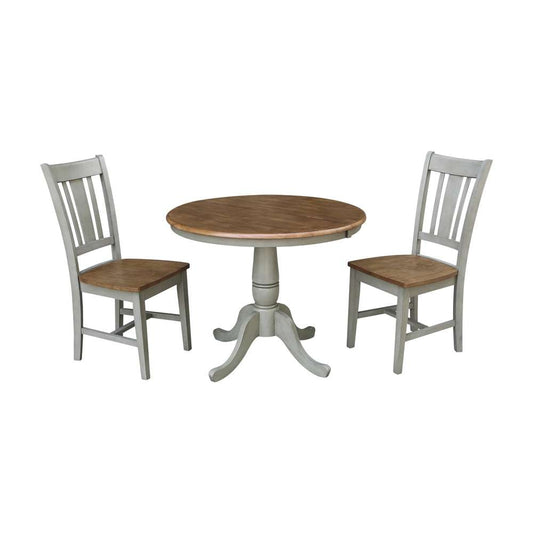 International Concepts (Set of 3 Pcs) - 36in Round Extension Dining Table with 2 RTA Chairs in Hickory/Stone Finish - K41-36RXT-C10-2 veiw 1